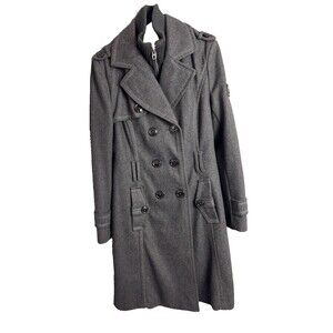 Miss Sixty M60 Grey Wool Blend Double Breasted Trench Coat Peacoat Size M Grey
